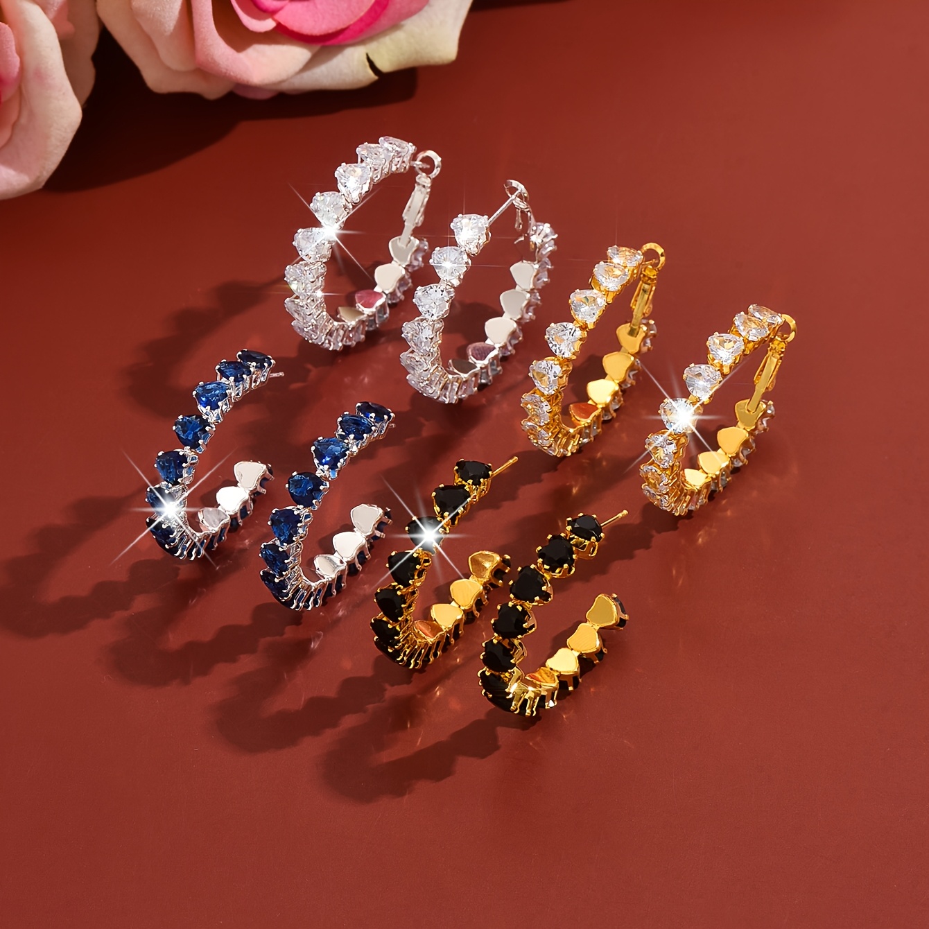 Women's Multi-Colour Heart Full Hoop Earrings, Light Luxury Design